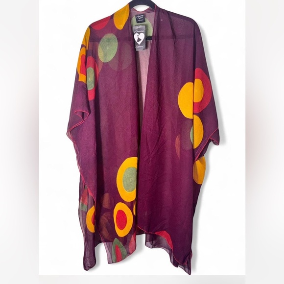Elegant Sheer Purple Kimono with Colorful Accents - Picture 2 of 5